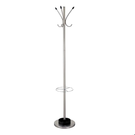 Homeroots 13 x 68 in. Brushed Steel Stand & Coat Rack 372949